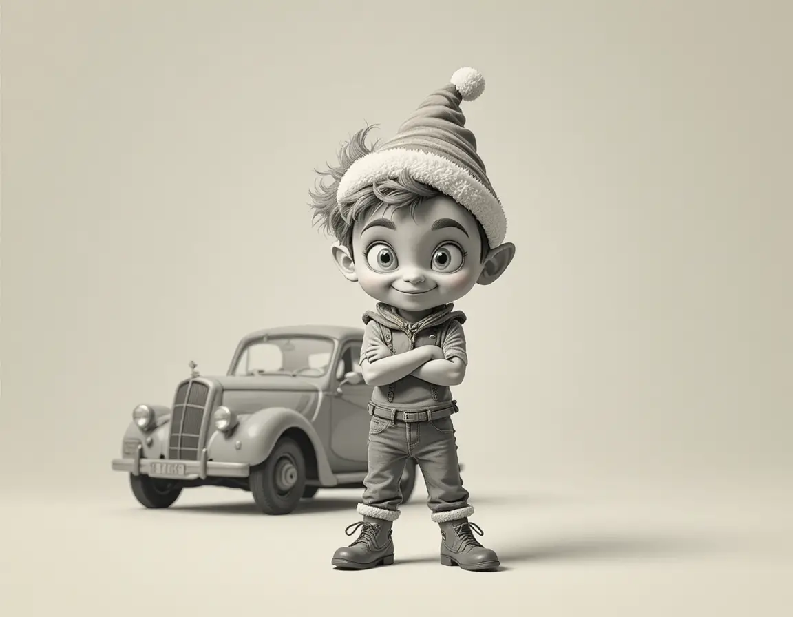 Adorable duende de caricatura en una pose festiva y segura