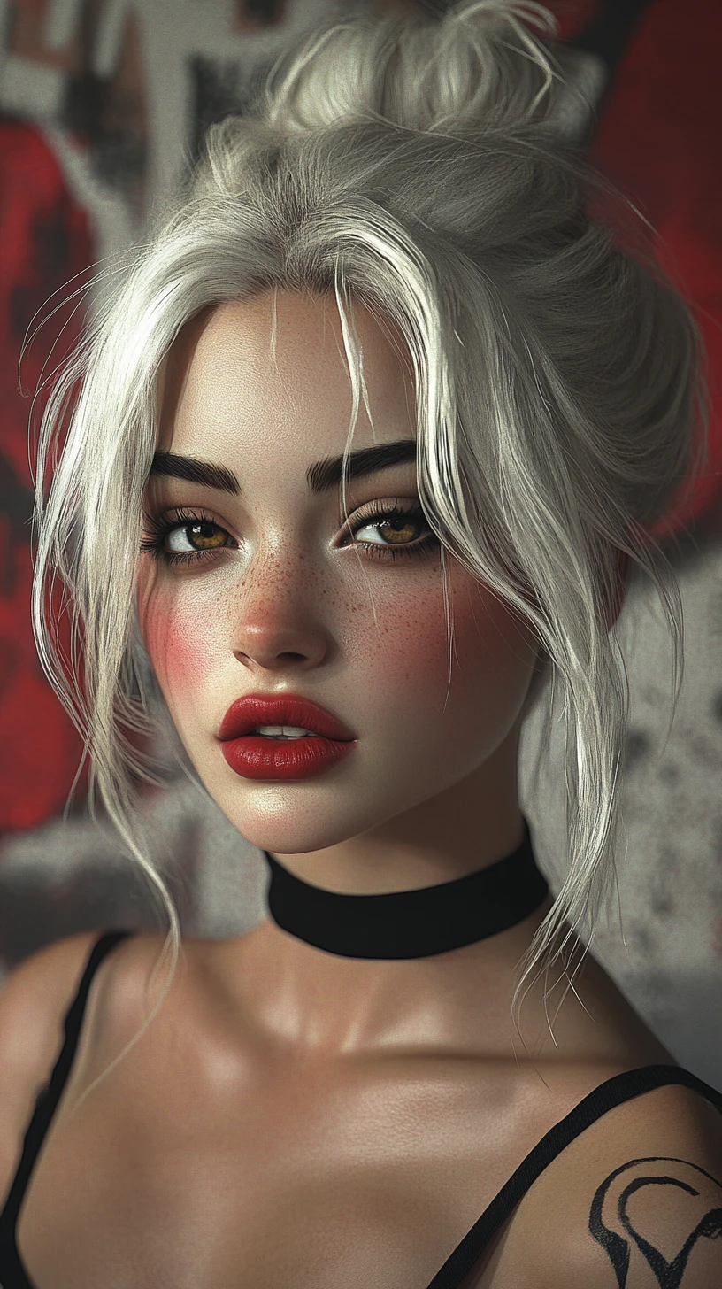 Stylish blonde woman portrait against red urban graffiti wall