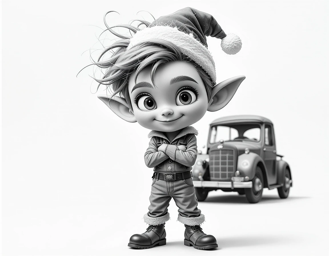Niedlicher Cartoon-Goblin im Festtagsoutfit mit selbstbewusster Pose