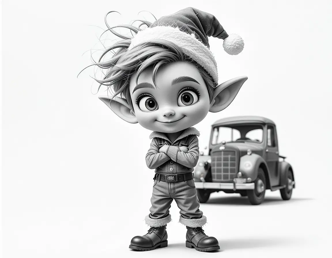 Lindo duende de caricatura con atuendo festivo y pose segura