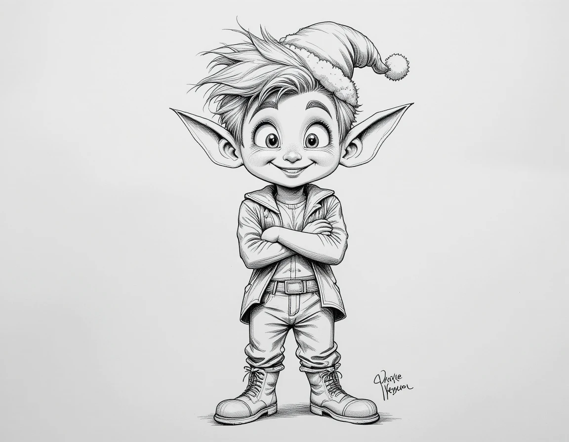 かわいいクリスマス・ゴブリンの遊び心あふれるカートゥーン風キャラクター
