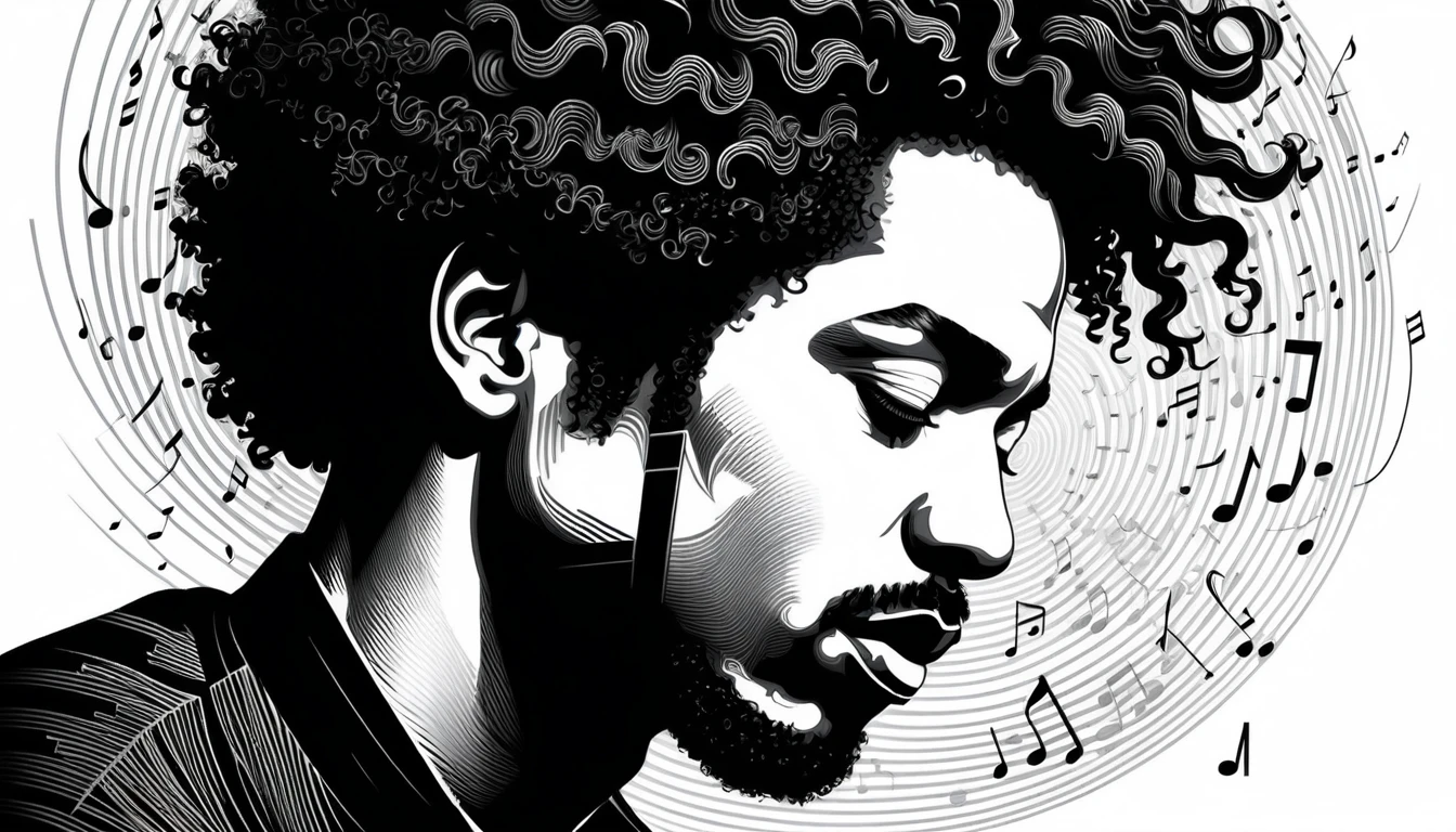 Retrato contemplativo em tinta de um homem de olhos fechados