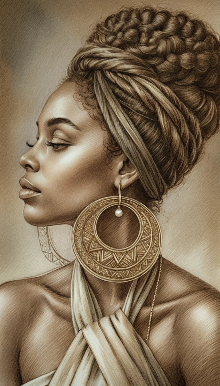 Sepia profile portrait of a young woman with braided updo