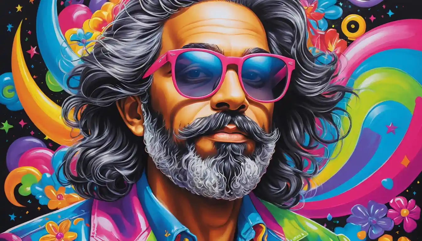 Close up sketch of serene old man with sunglasses