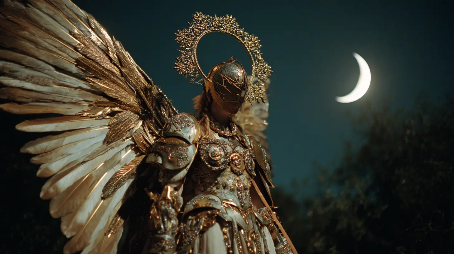Angel witch knight in celestial high fashion armor