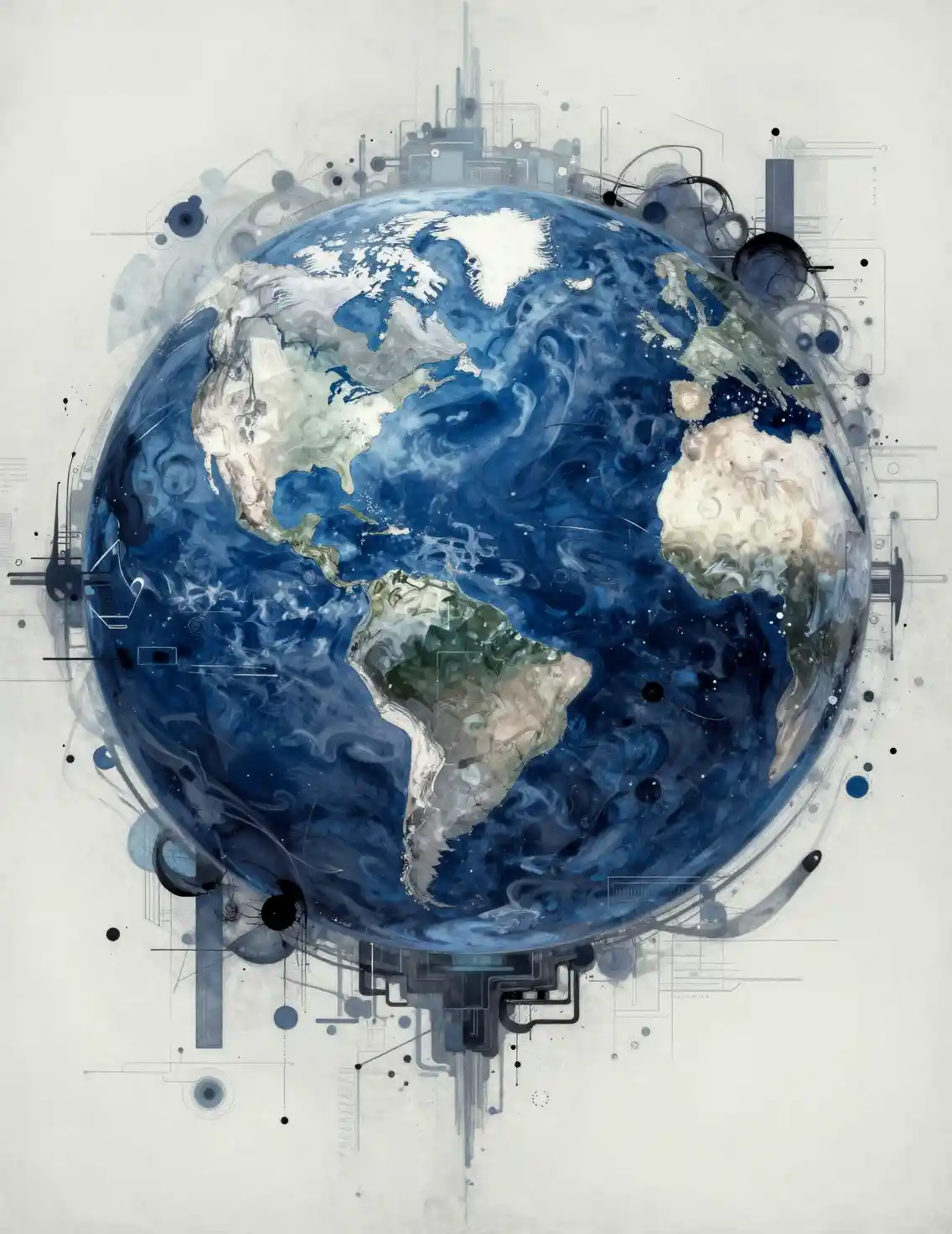 Interfaccia astratta mistica e futuristica in toni di blu e bianco