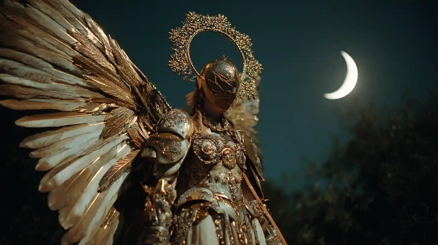Angel witch knight in celestial high fashion armor