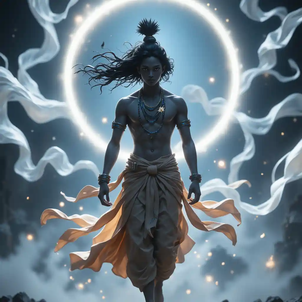 Divine anime warrior walking through glowing spiritual energy