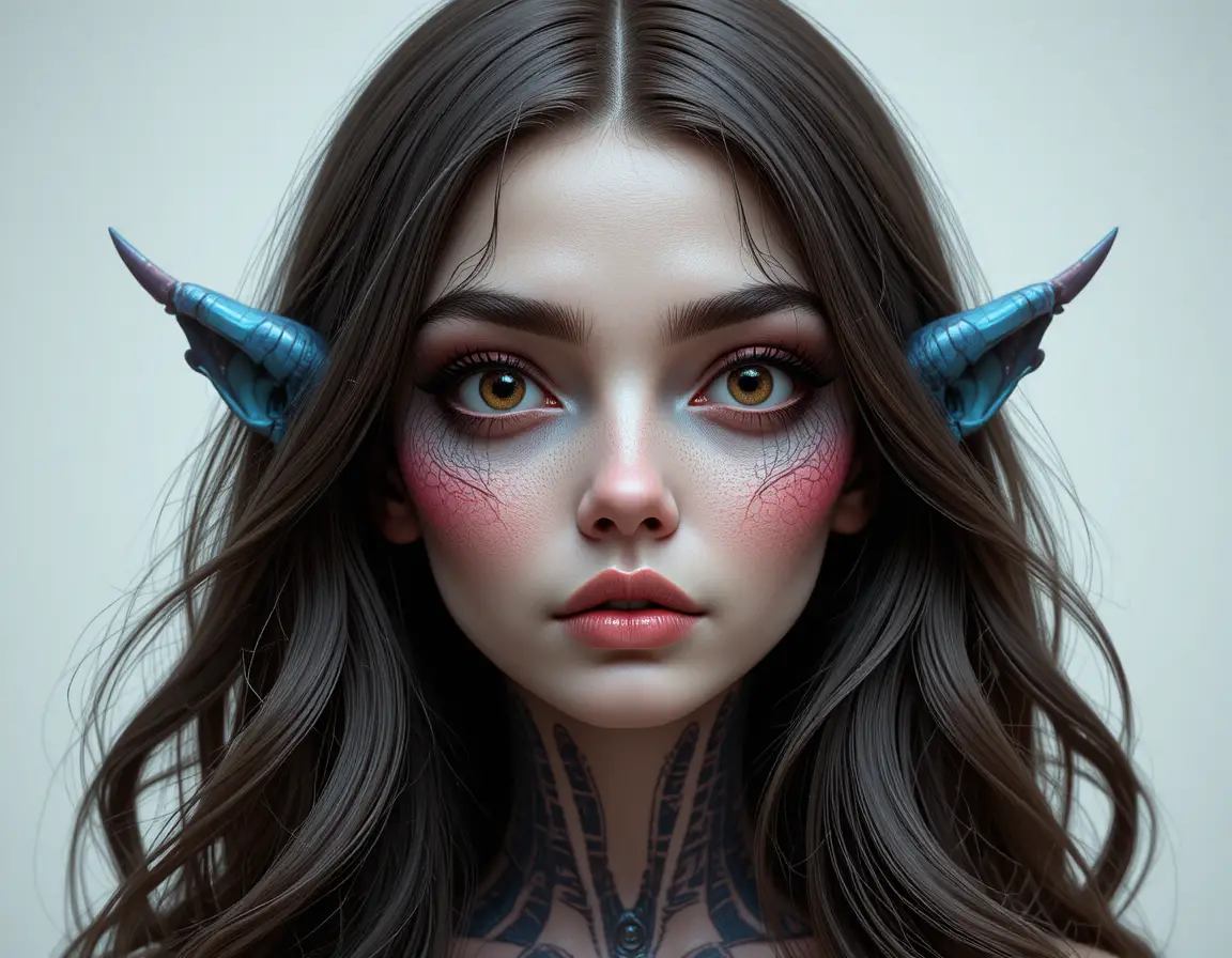 Elegant brunette fantasy woman with surreal arthropod body