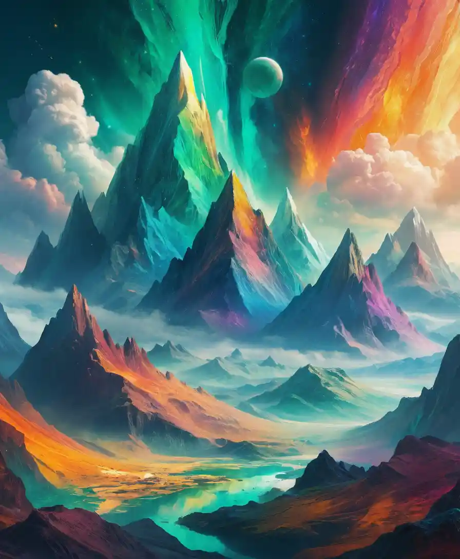 Holographic mountains rise within a radiant cosmic nexus