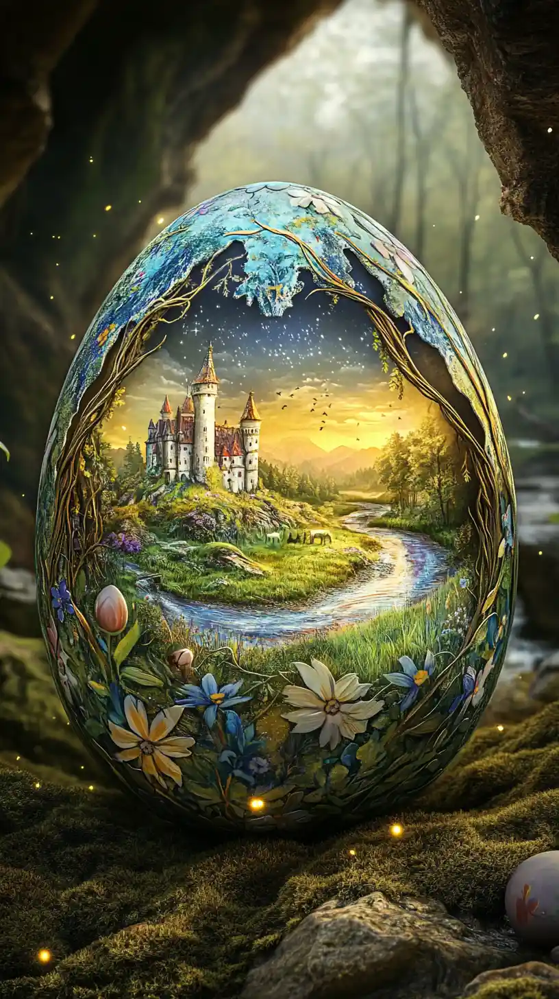 Cracked Easter Egg Revealing A Tiny Fantasy Castle World