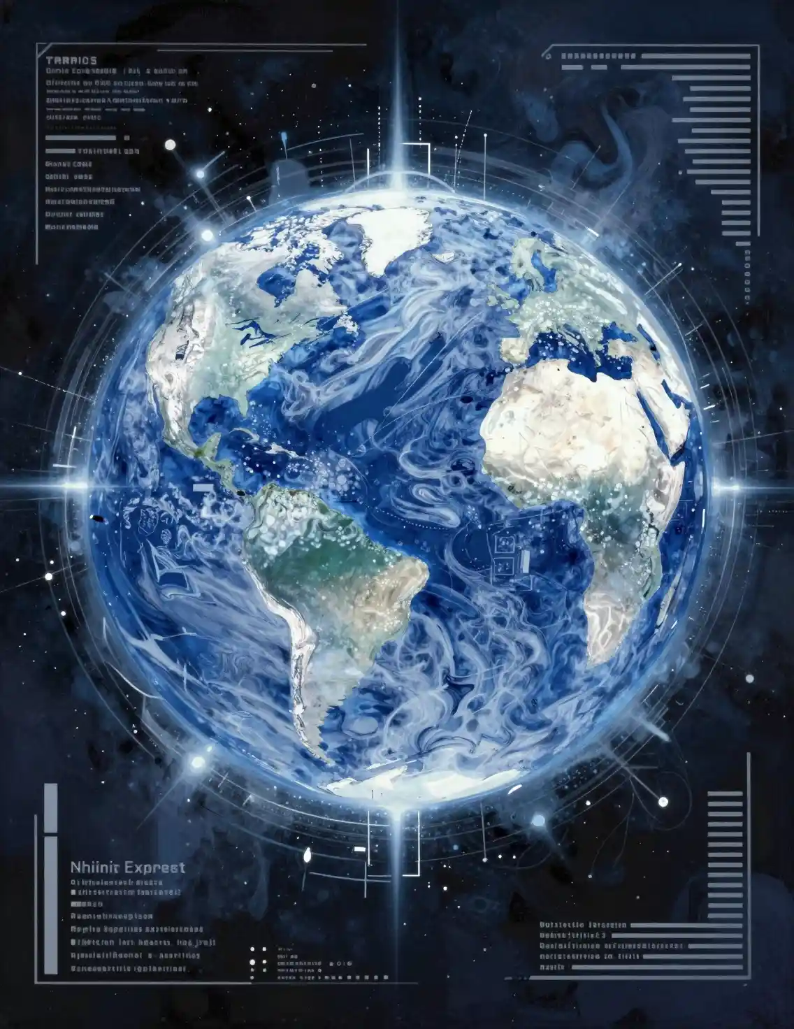 Interfaccia astratta futuristica dell’elemento terra in blu e bianco