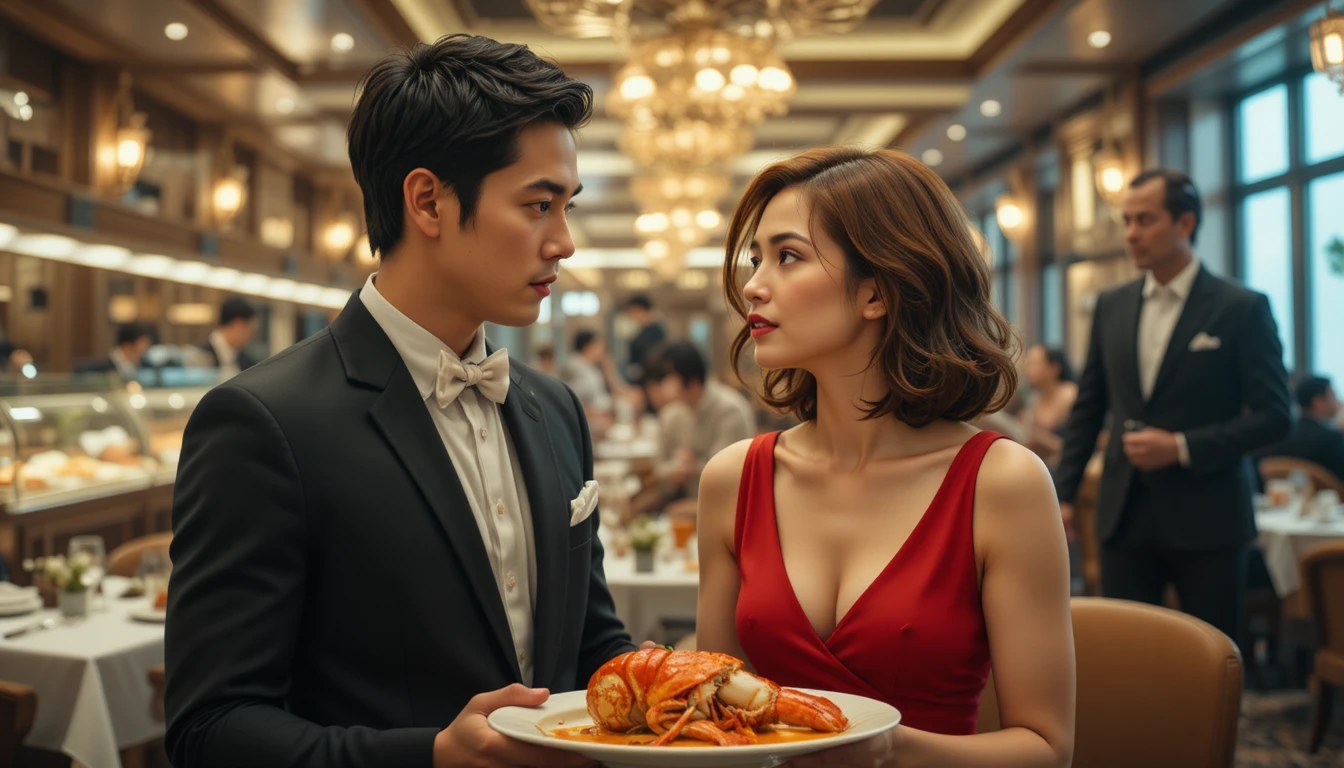 Coppia romantica in un momento cinematografico al ristorante