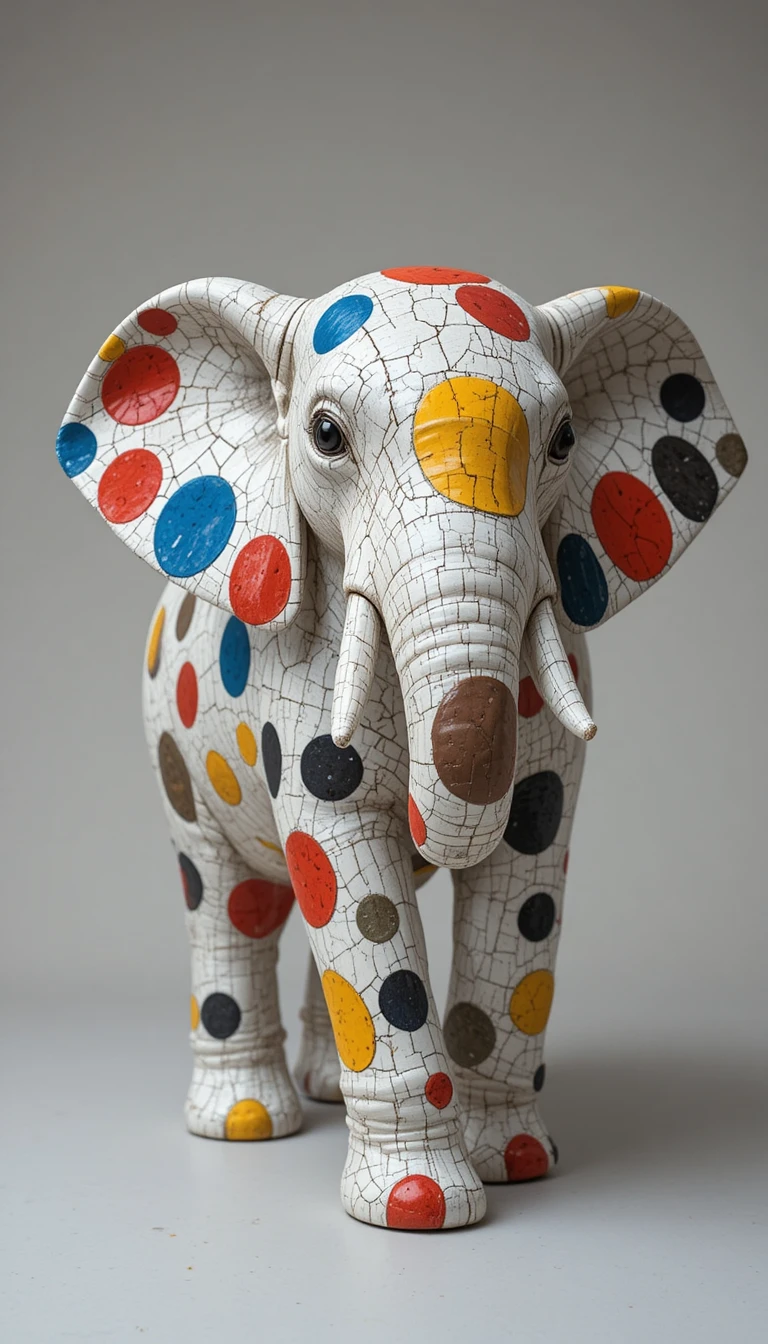 Scultura di elefante in ceramica colorata con finitura a smalto craquelé
