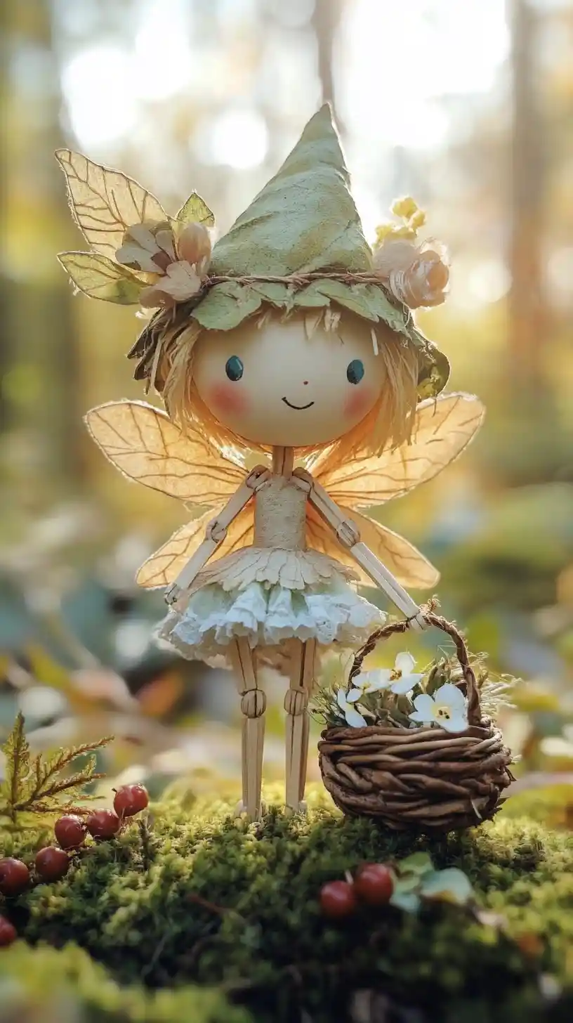 陽光森林中的夢幻水彩精靈娃娃