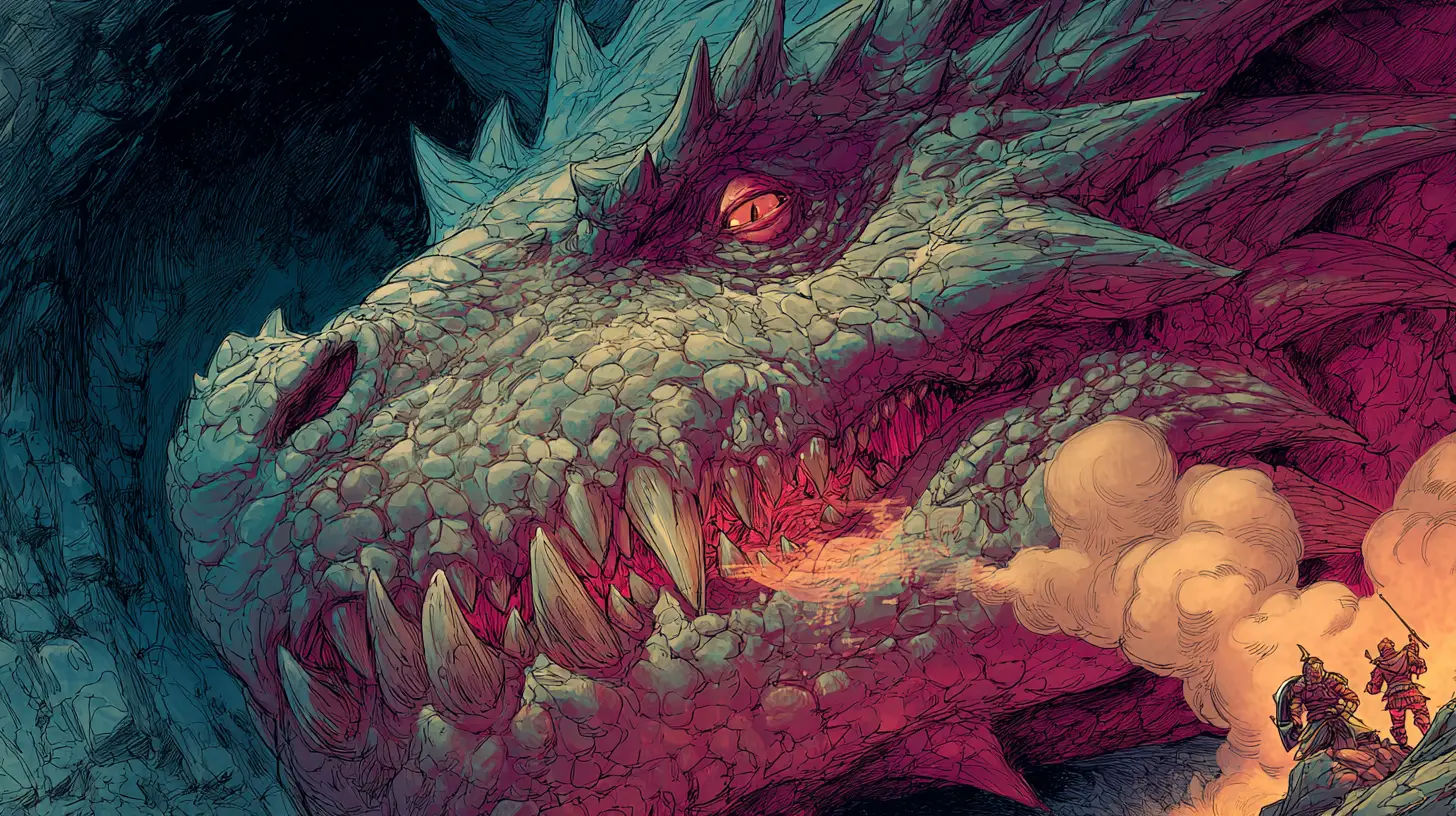 Ancient Dragon Emerging From Cave In Intense Fantasy Scene