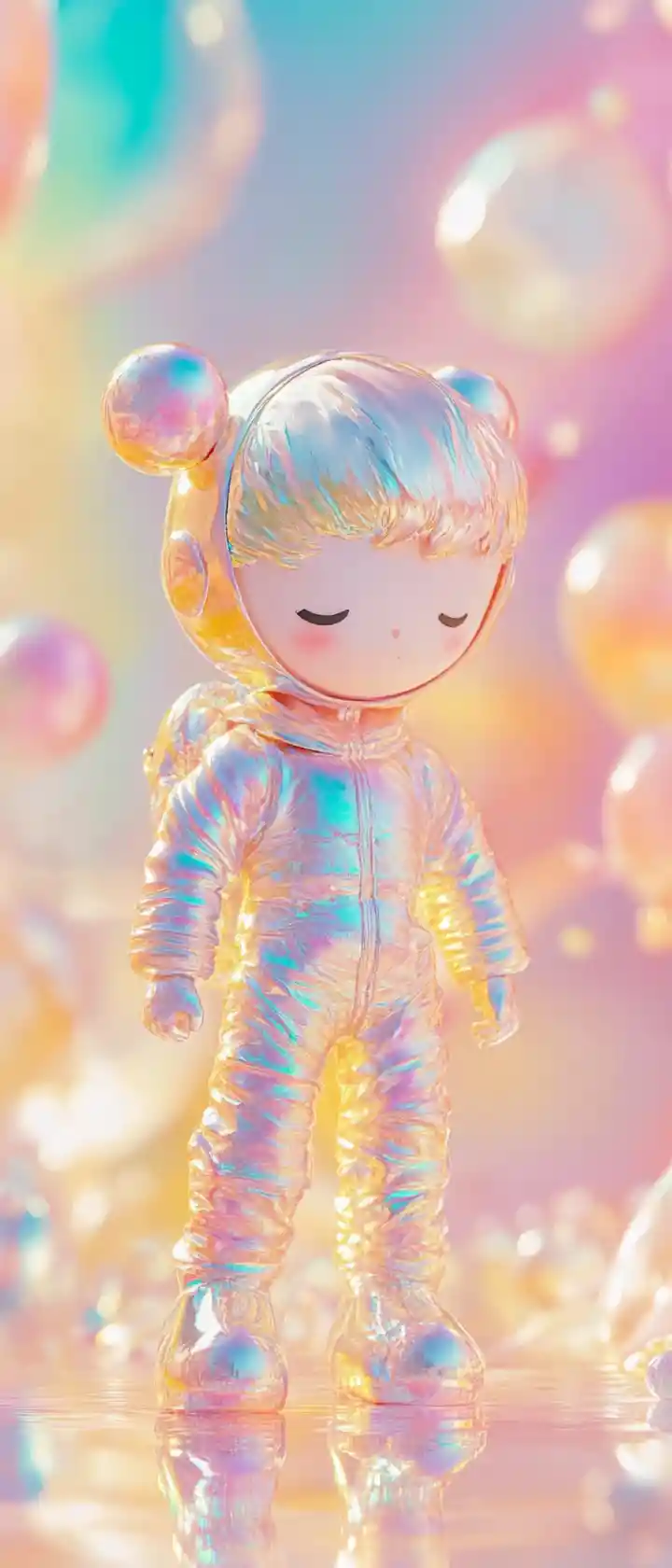 Whimsical metallic fairy standing in vivid pastel colors