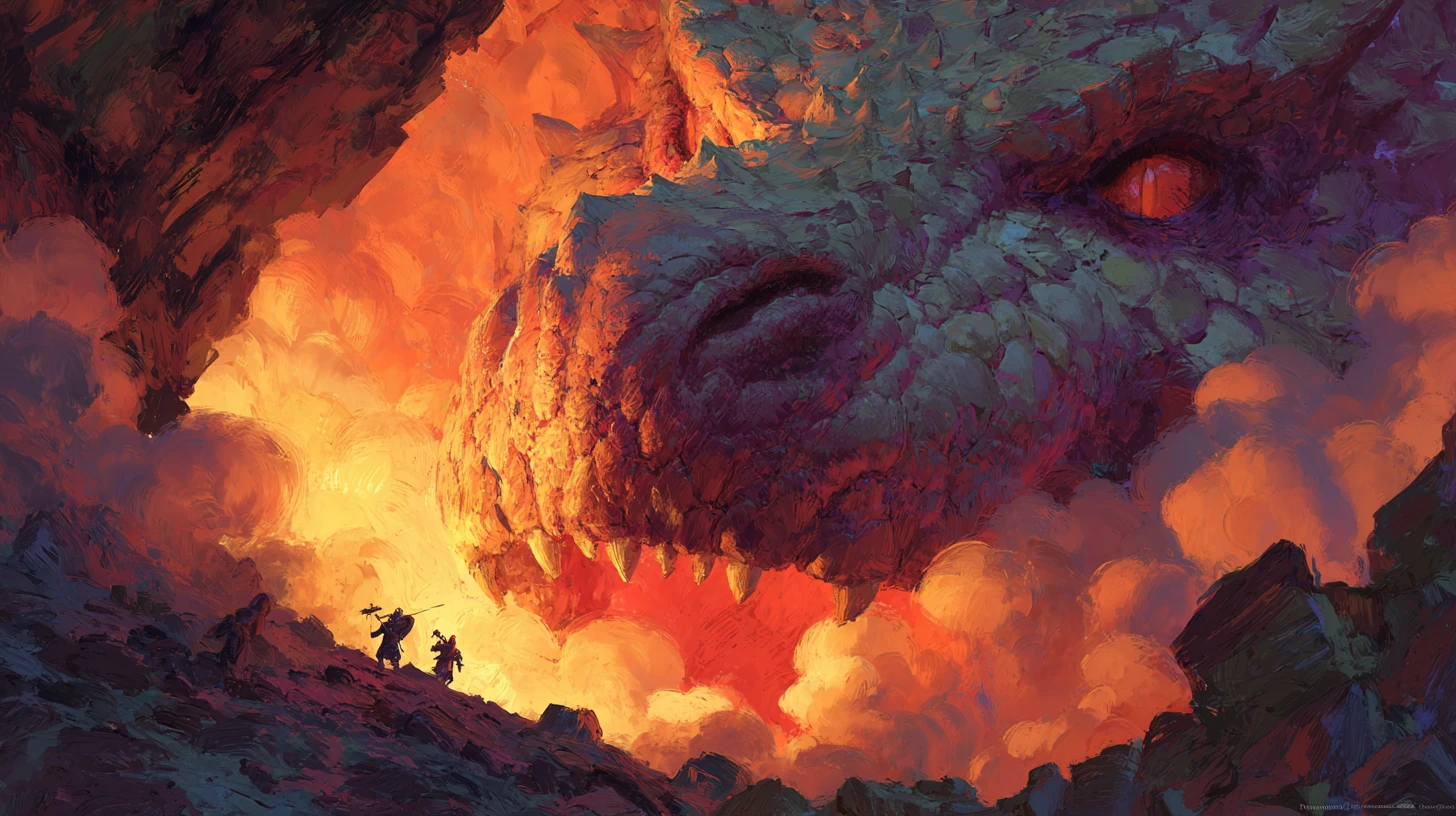 Ancient dragon head erupts from cave in fiery confrontation