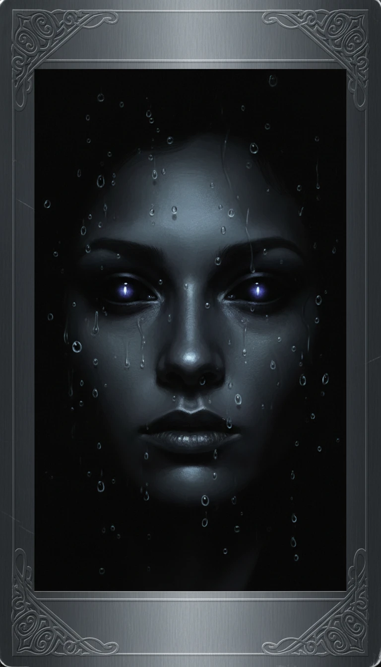 Dark fantasy portrait with glossy black eyes underwater
