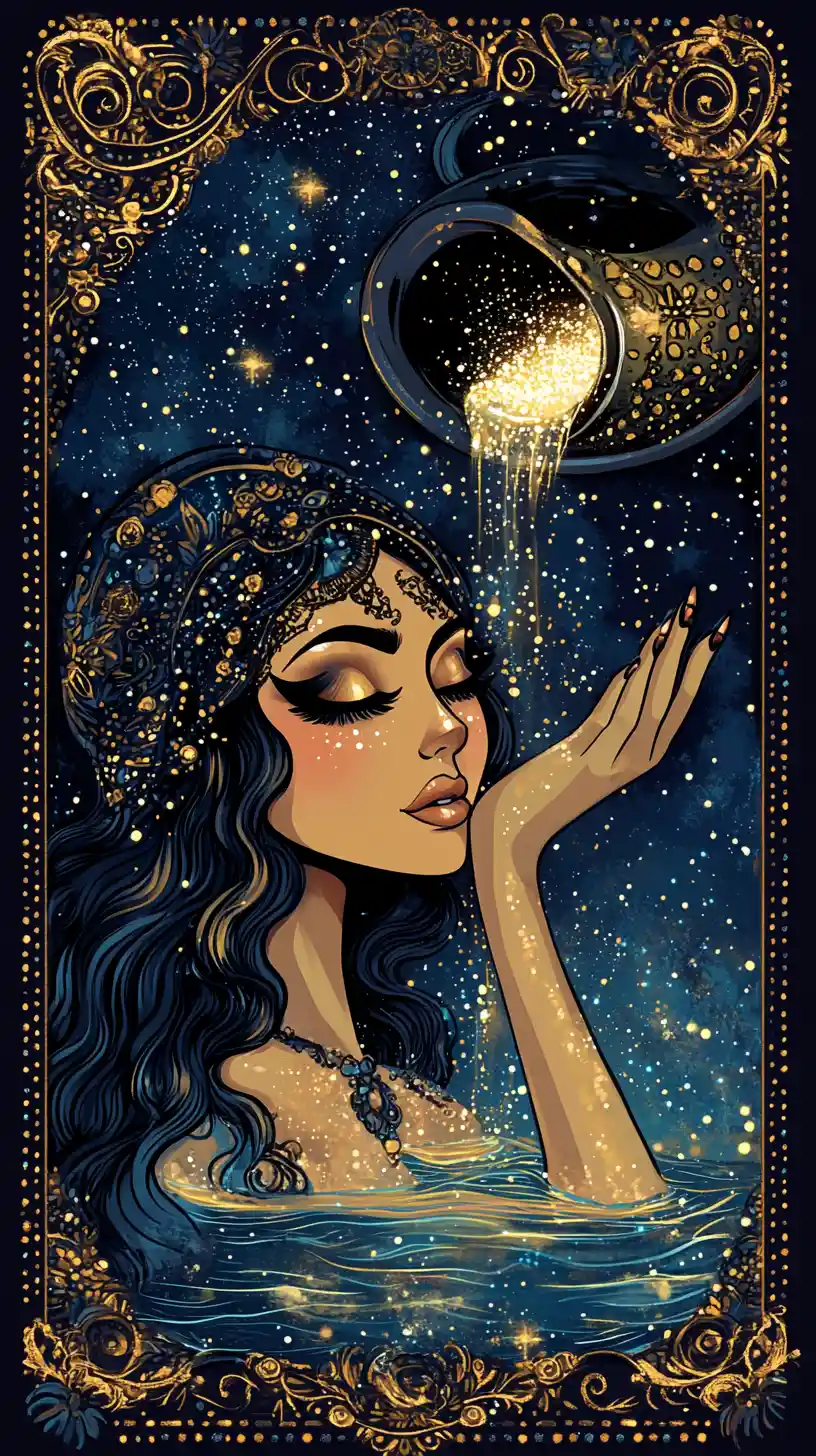 Portatore d’acqua antropomorfo che versa polvere di stelle luminosa nello spazio