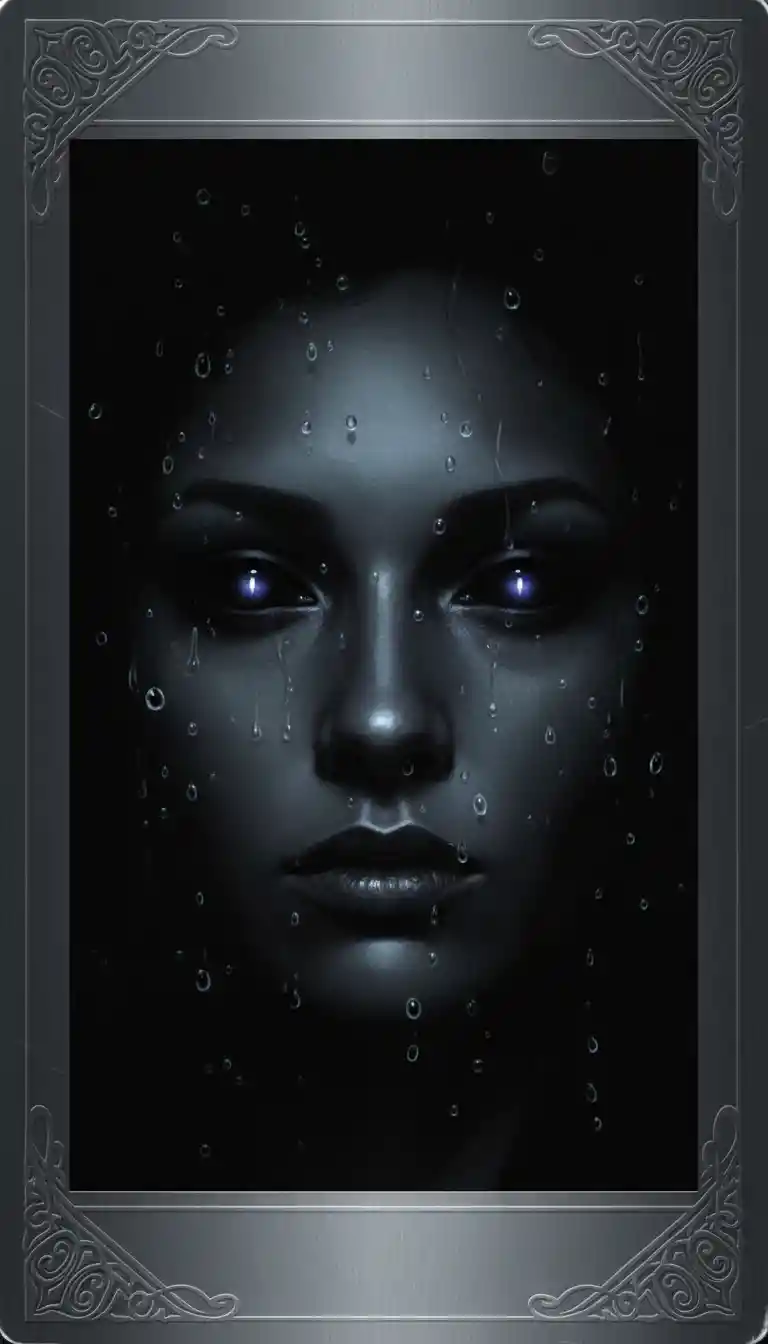 Dark fantasy portrait with glossy black eyes underwater