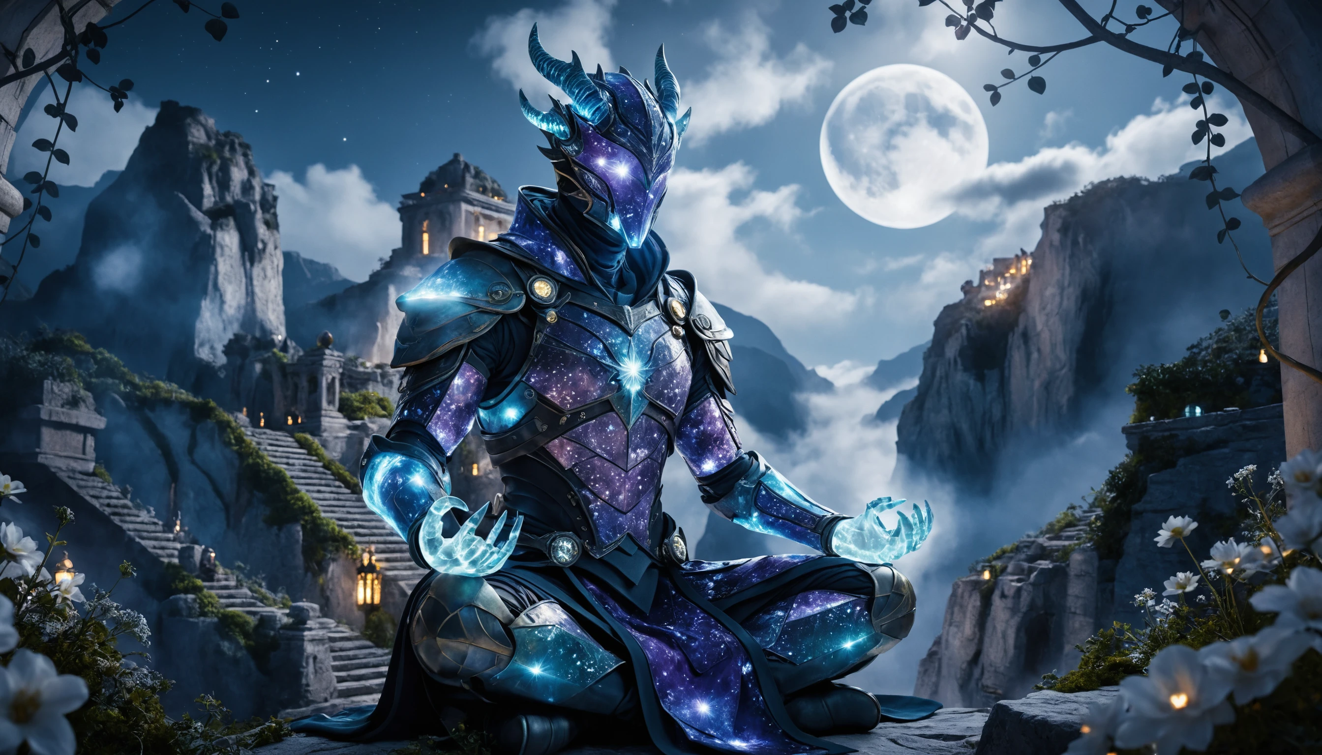 Druido warforged che assorbe il chiaro di luna in silenziosa meditazione