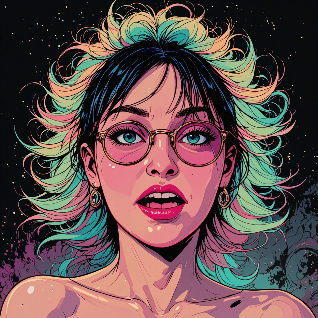 Ritratto di donna d’avanguardia con capelli surreali multicolori
