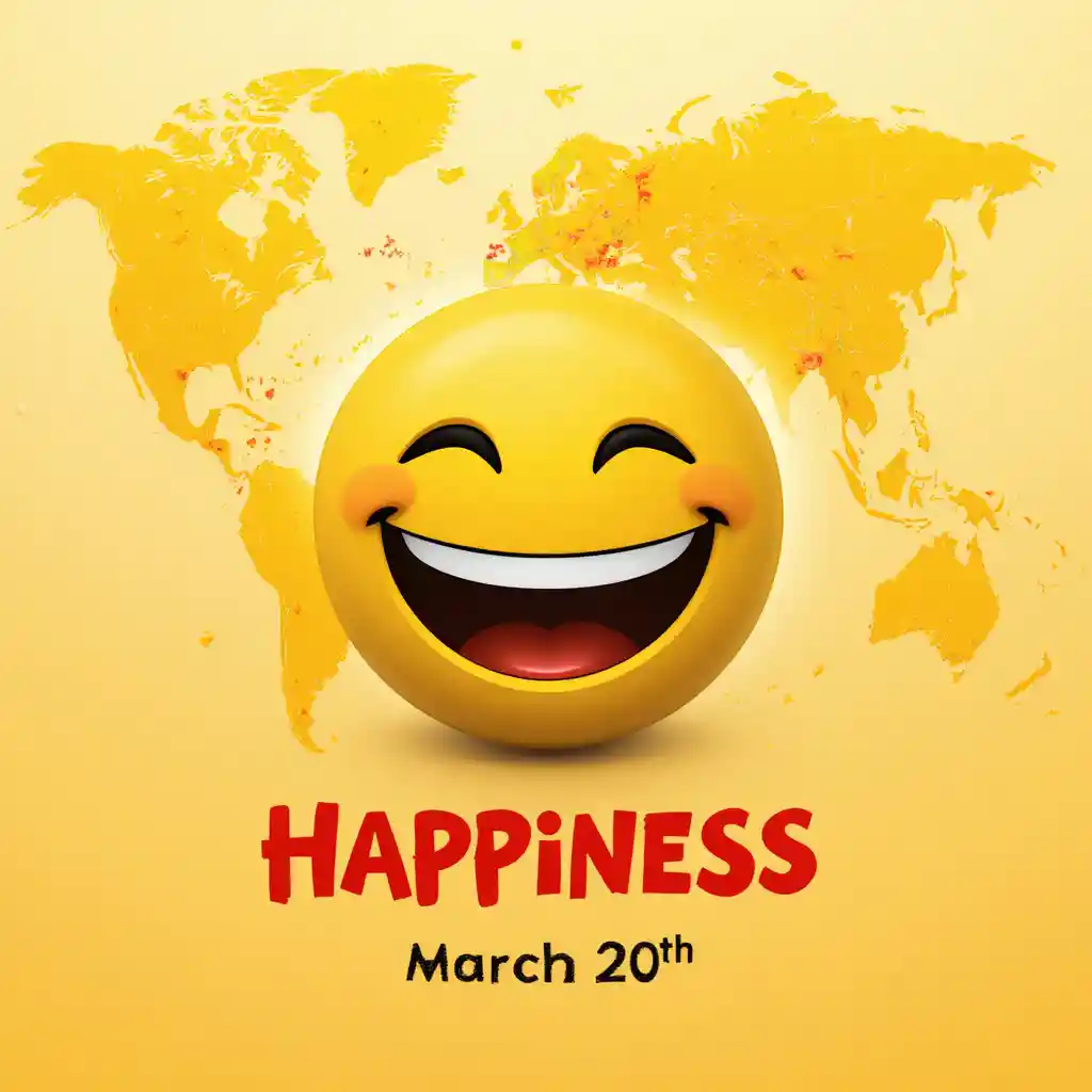 Faccina sorridente felice su vivace poster di festa internazionale