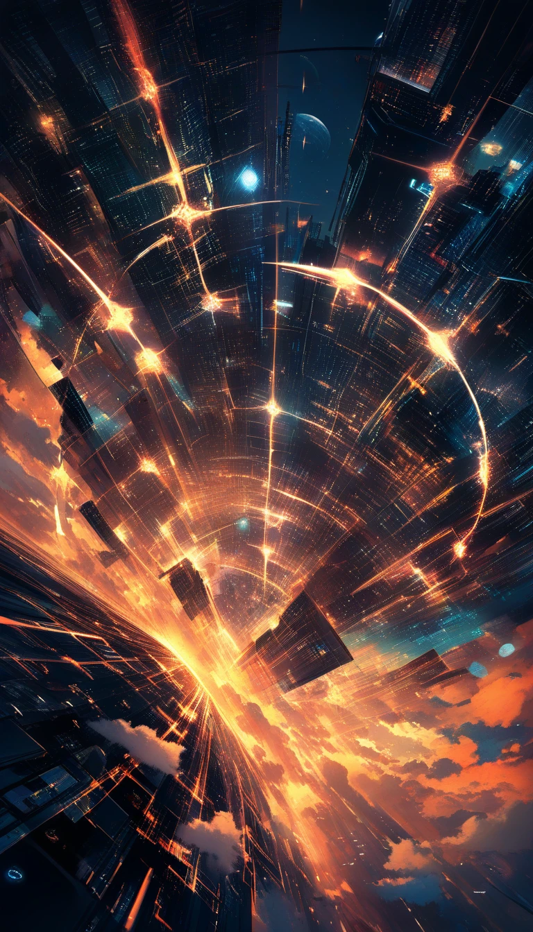 Futuristic city lights beneath dreamy night clouds