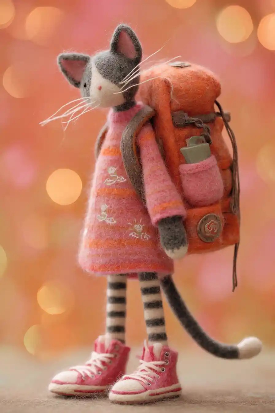 Tall cat lady packing a backpack for hiking