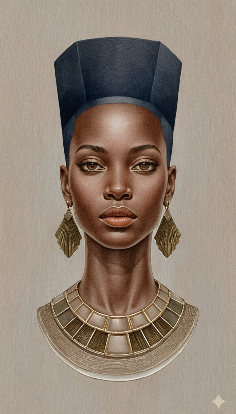 Monochrome graphite bust of an elegant African woman