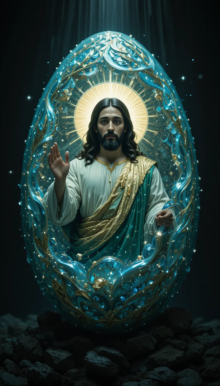 Close-up de ovo de Páscoa brilhante com Jesus radiante