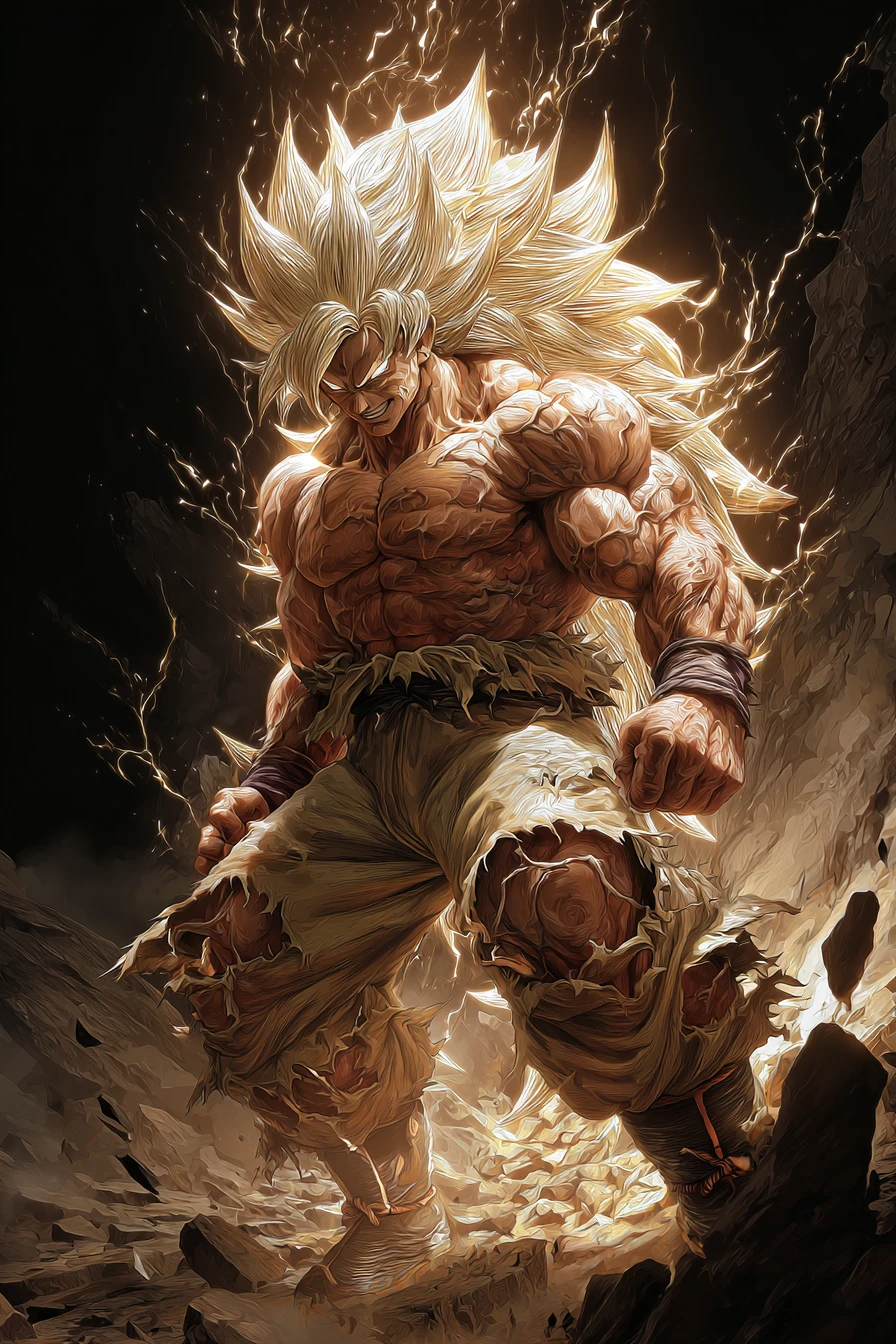 Legendary superpowered warrior in blazing golden aura