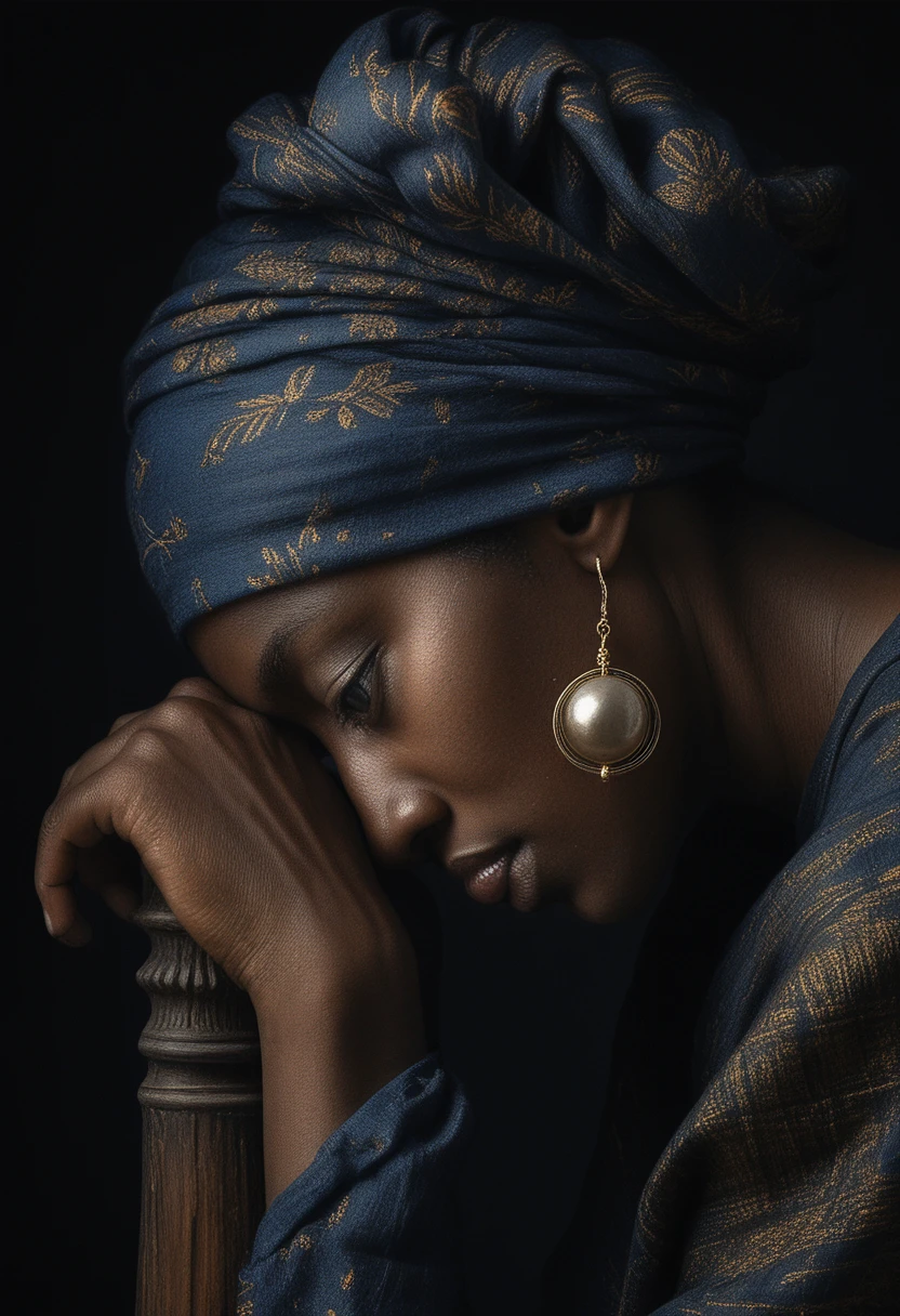 Elderly Black Woman In Thoughtful Three Quarter Profile Portrait