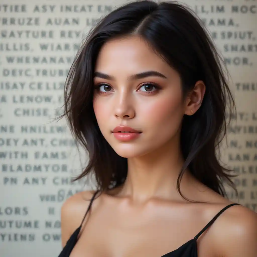 Confident young woman in black dress medium portrait