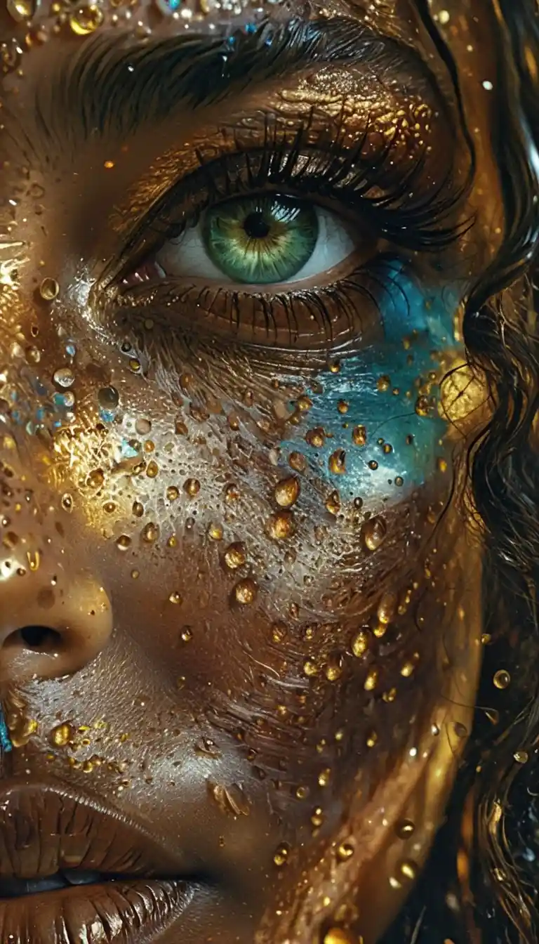 Ritratto in primissimo piano di una donna nera con occhio verde