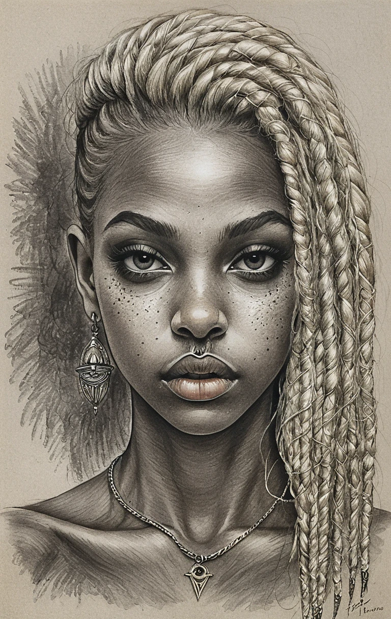 Hyper realistic portrait of a young black woman with locs