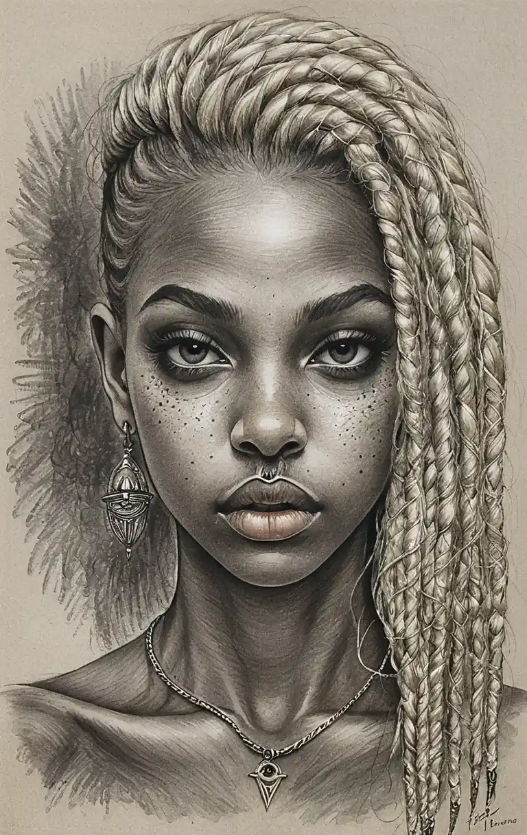 Hyper realistic portrait of a young black woman with locs