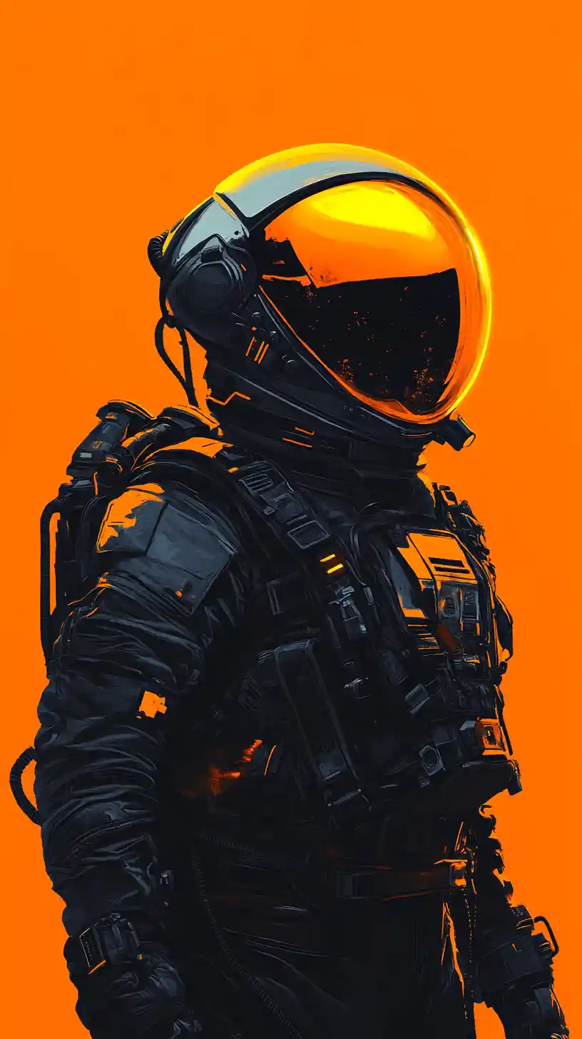 Astronaut Portrait In Bold Orange Sci Fi Poster Style