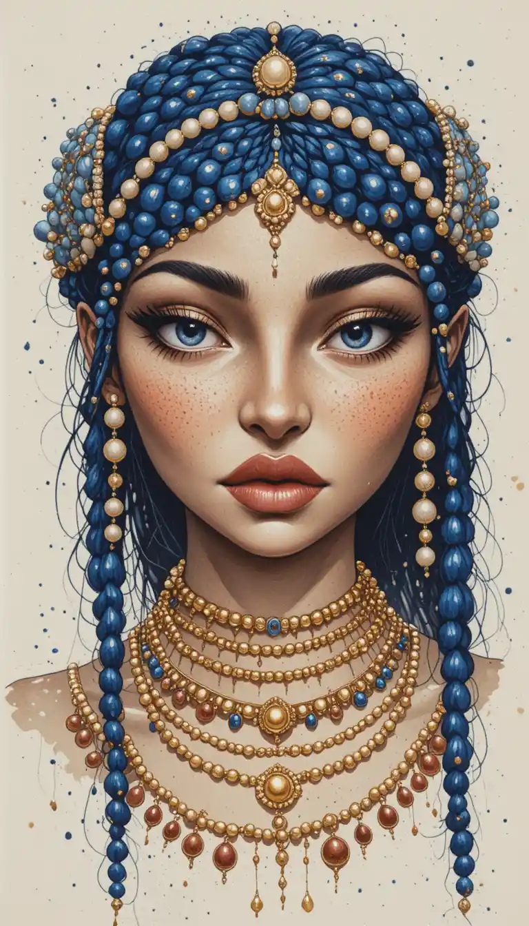 Nubian girl close up portrait with ornate beaded braids