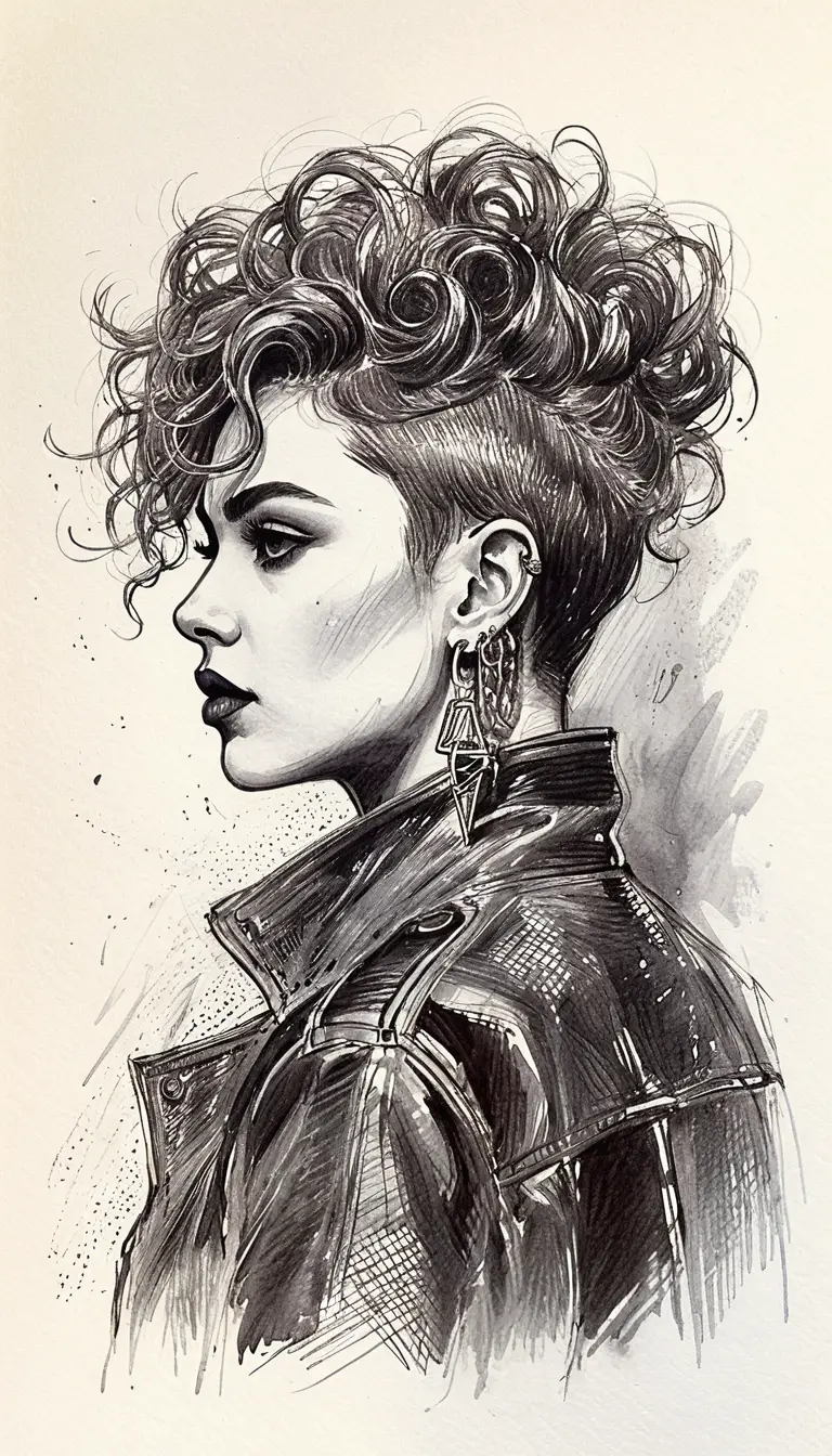 Ballpoint pen portrait of a young woman in profile