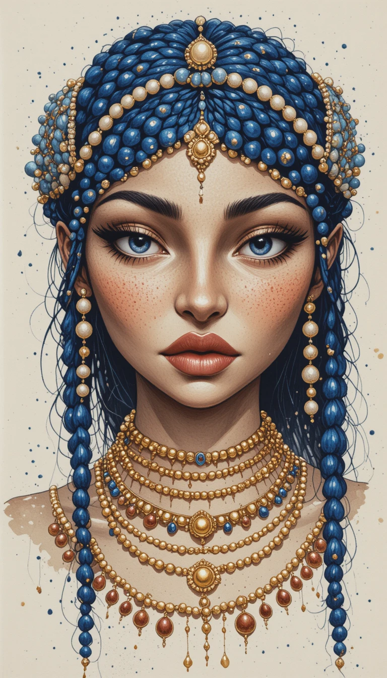 Nubian girl close up portrait with ornate beaded braids