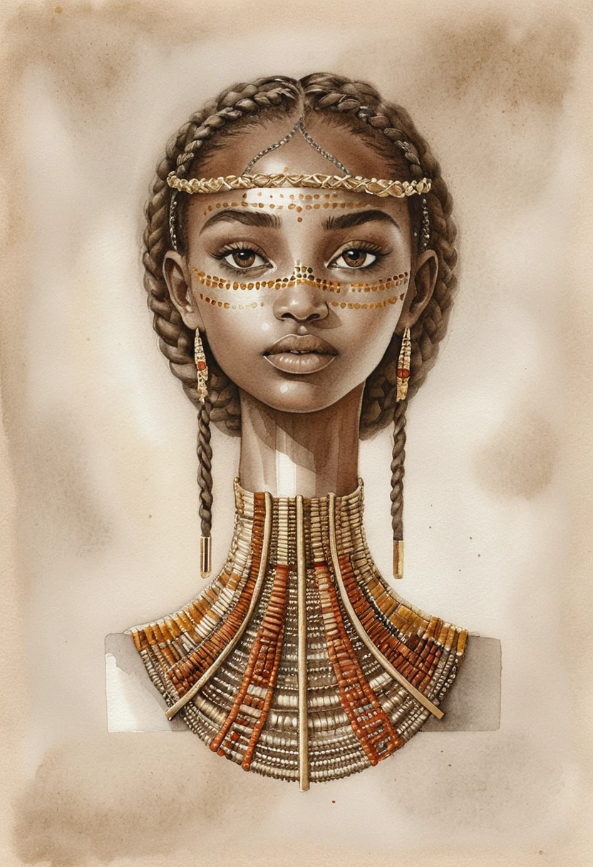 Portrait au fusain d’une femme d’Afrique de l’Est avec tresses et perles