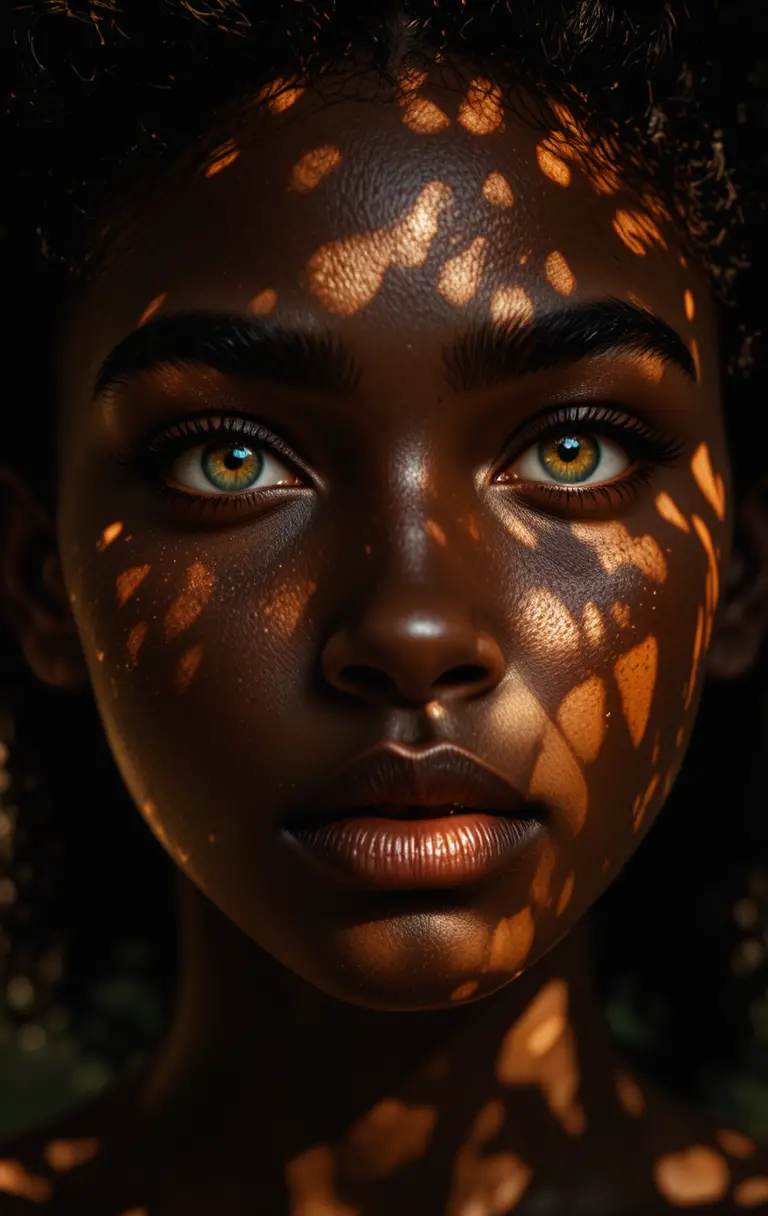 Portrait d’une Jeune Femme Noire au Soleil Tacheté