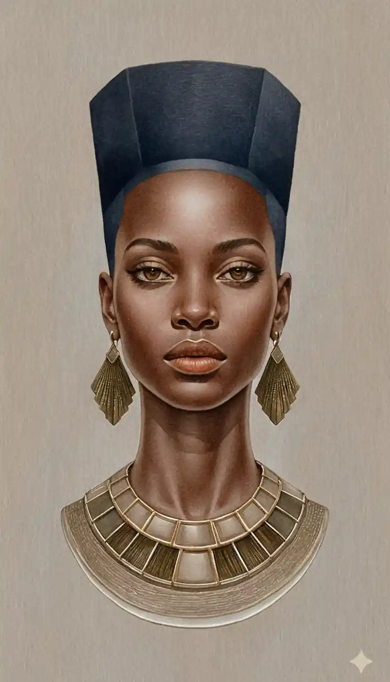 Monochrome graphite bust of an elegant African woman