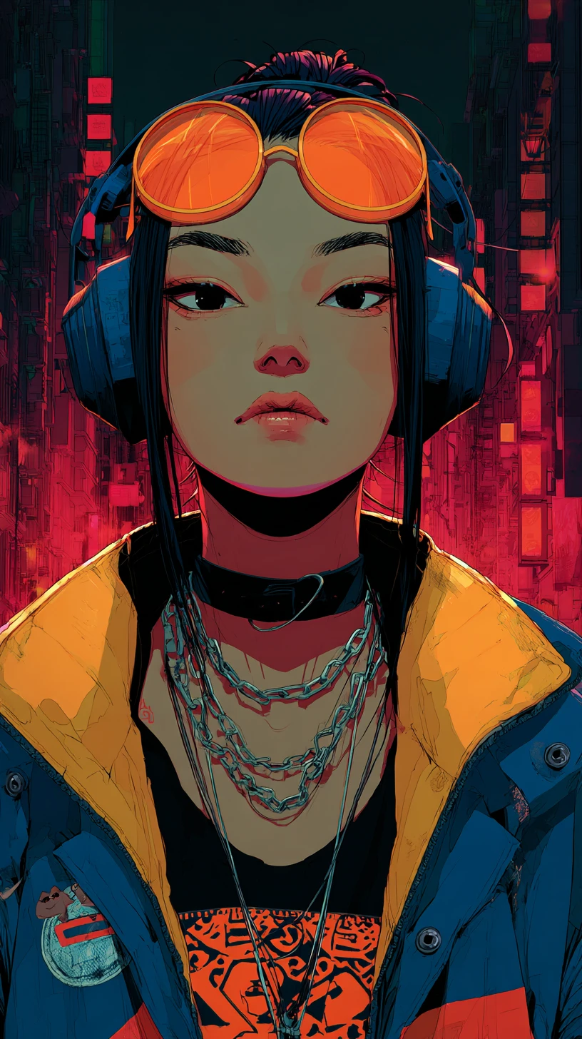 Cyberpunk anime girl in neon city street portrait
