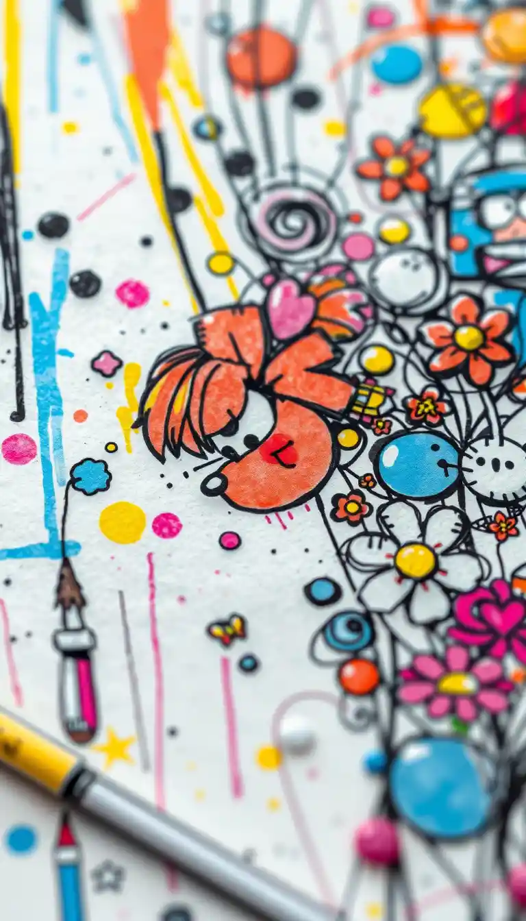 Gros plan d’un dessin numérique esquissé de fleurs fantastiques néon