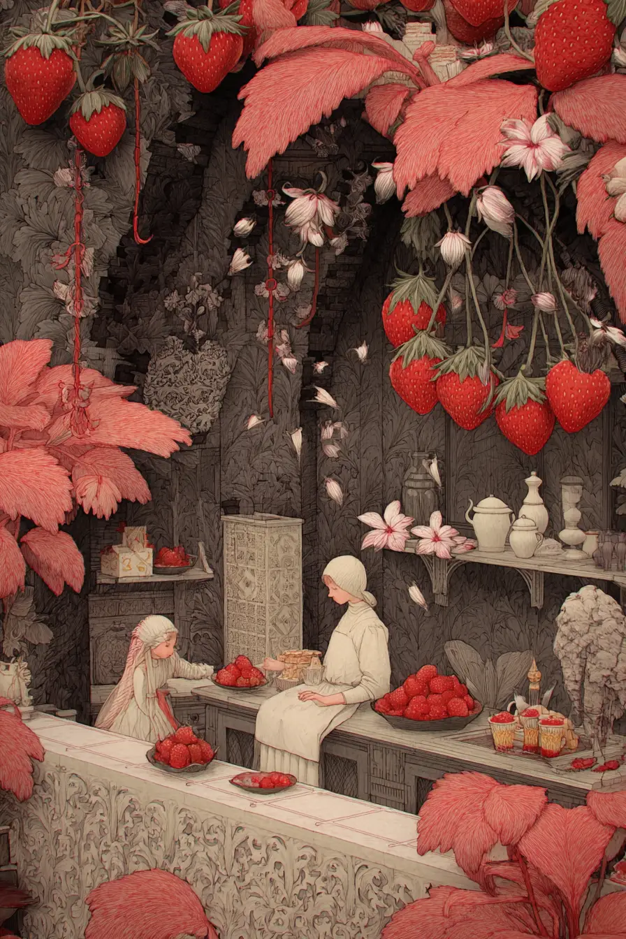 Tiny Strawberry Fairy Cafe With Whimsical Fantasy Baking Scene