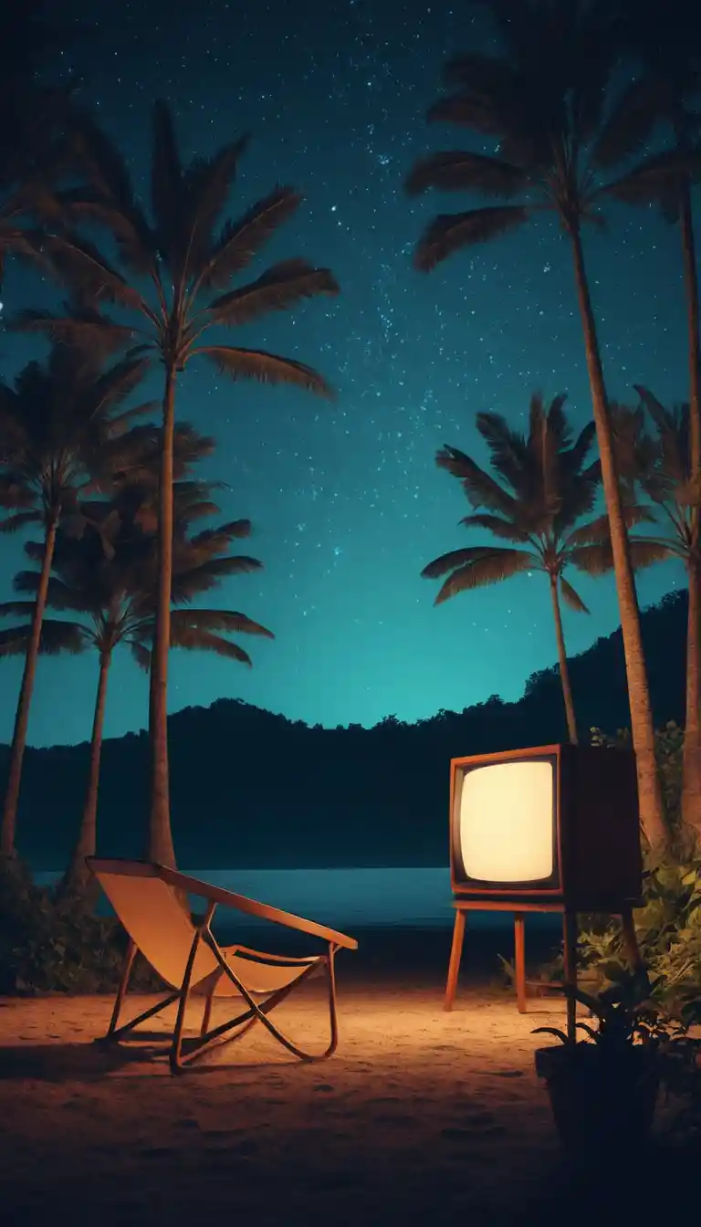 Televisione statica all’aperto sotto un tranquillo cielo di mezzanotte