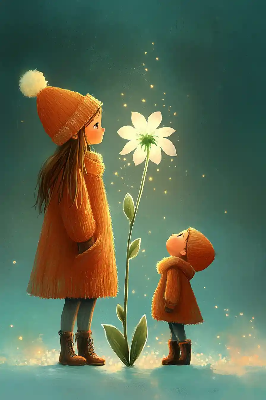 Two siblings sharing a quiet glowing fairytale moment